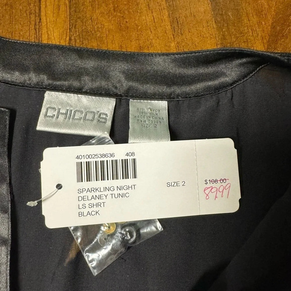 Chicos Sparkling Night Delaney Tunic Silk Blend Long Sleeve Button Up Sz 2 Large - Picture 8 of 8
